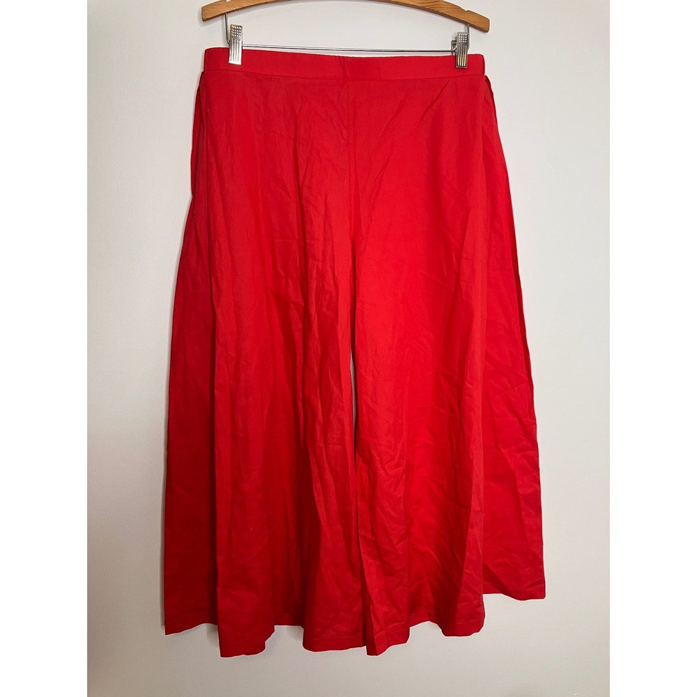 Mono B Wide Leg Palazzo Pants Womens Size L Red Excellent Cotton Poplin KSET5366